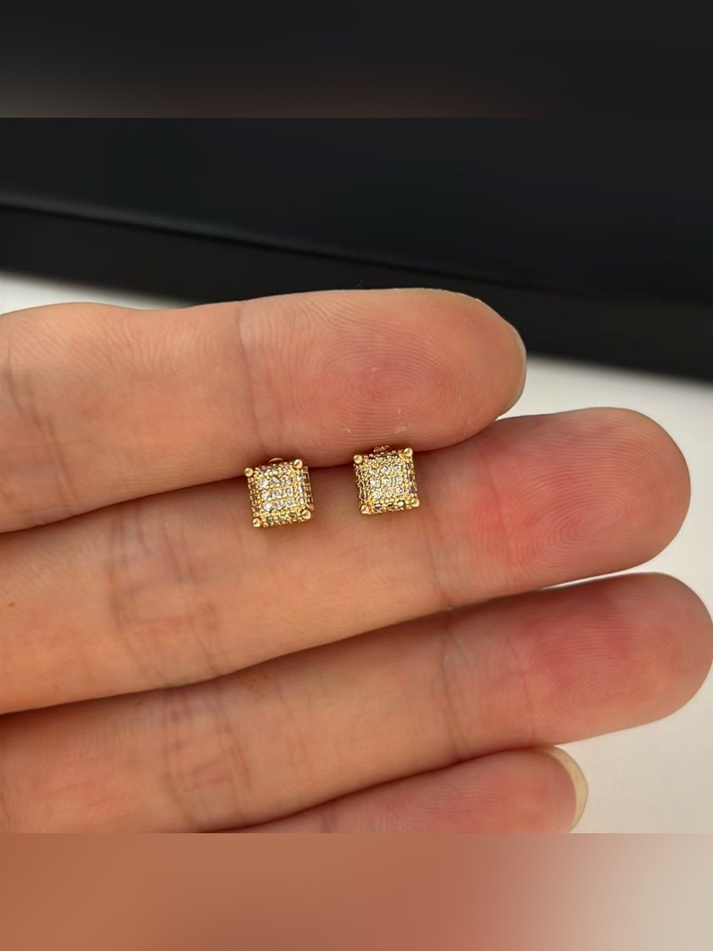 5mm Geometric Square CZ Stud Earrings for Men Women Streetwear Punk Hip Hop
